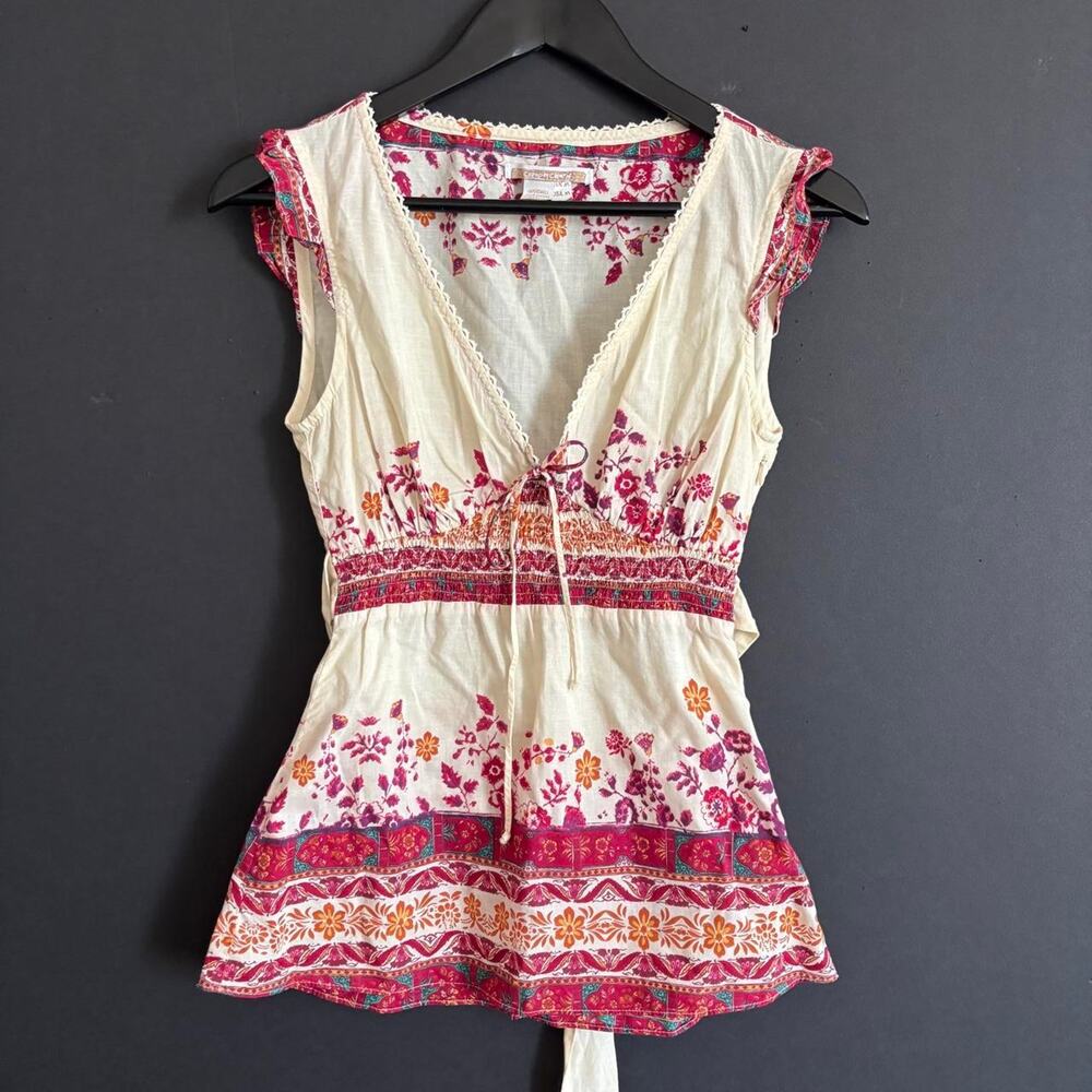 VTG Y2K Temple Creatif Cotton Floral Tunic Top Boho Fairy - Size M